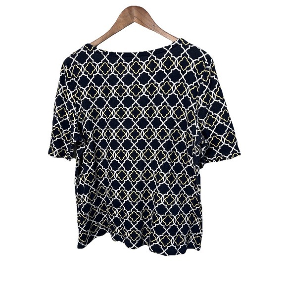 Charter Club Women XL Navy Blue Geometric Pima Cotton Boat Neck T-Shirt Top - Picture 2 of 7